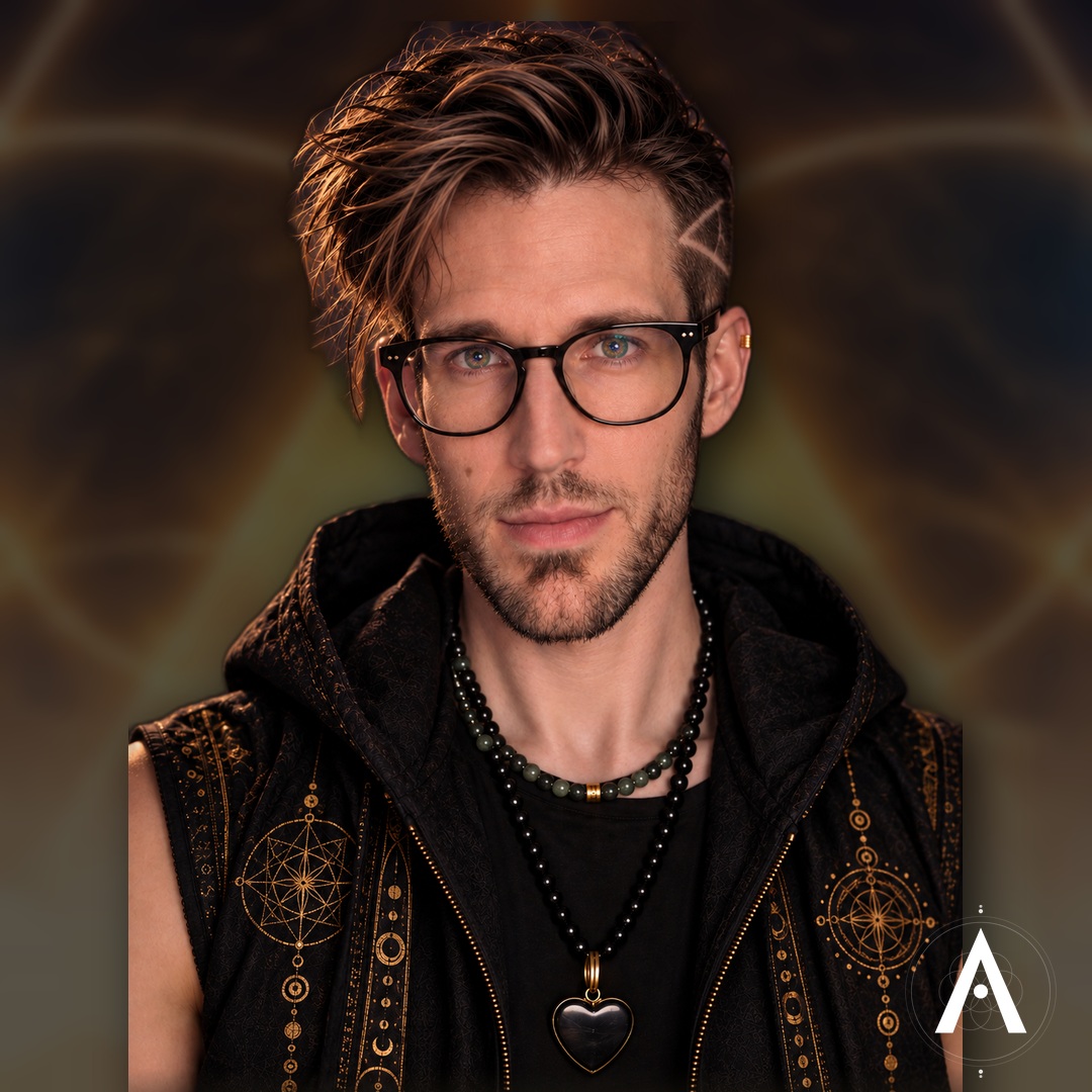 Ananda in dark round glasses